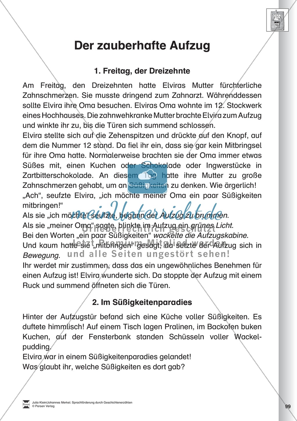 Sprachförderung: Der zauberhafte Aufzug: Lesetext, Hinweise zum Erzählen und Schreiben und Arbeitsblätter Preview 1