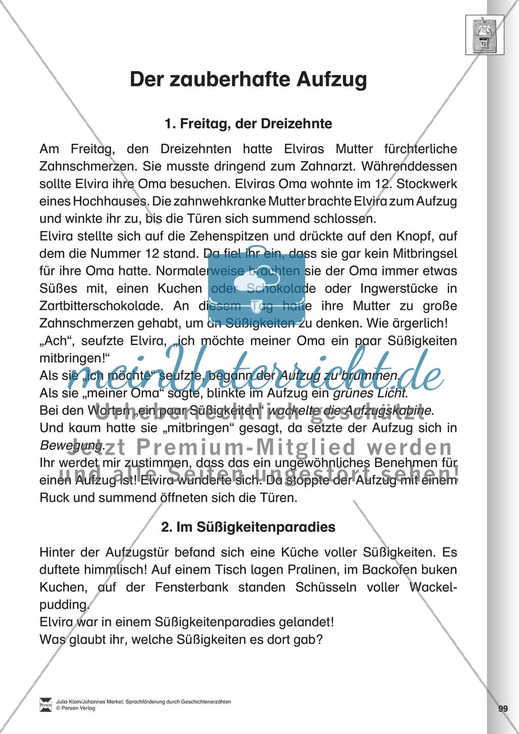 Sprachförderung: Der zauberhafte Aufzug: Lesetext, Hinweise zum Erzählen und Schreiben und Arbeitsblätter Preview 1