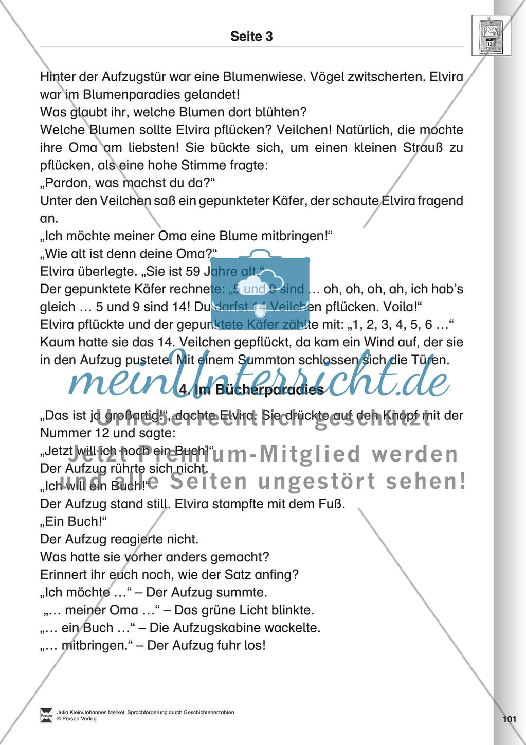 Sprachförderung: Der zauberhafte Aufzug: Lesetext, Hinweise zum Erzählen und Schreiben und Arbeitsblätter Preview 3