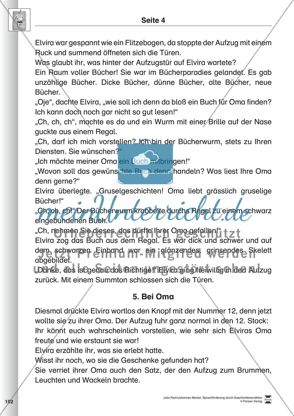 Sprachförderung: Der zauberhafte Aufzug: Lesetext, Hinweise zum Erzählen und Schreiben und Arbeitsblätter Preview 4