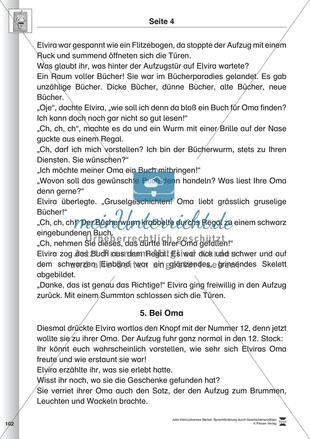 Sprachförderung: Der zauberhafte Aufzug: Lesetext, Hinweise zum Erzählen und Schreiben und Arbeitsblätter Preview 4