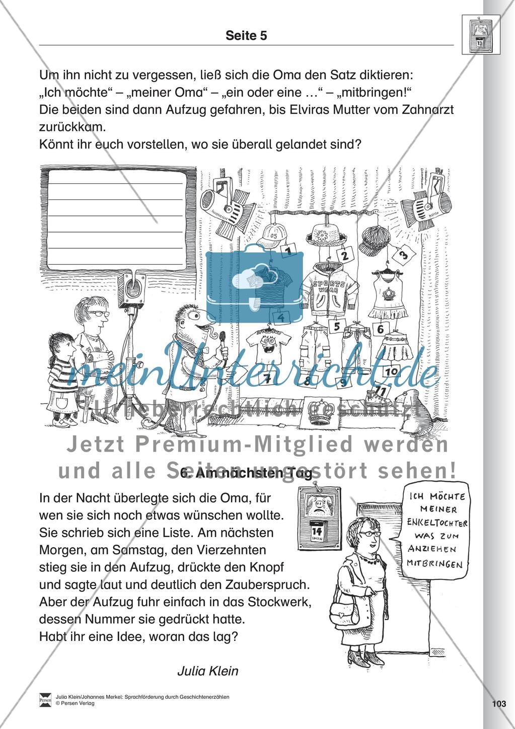Sprachförderung: Der zauberhafte Aufzug: Lesetext, Hinweise zum Erzählen und Schreiben und Arbeitsblätter Preview 5