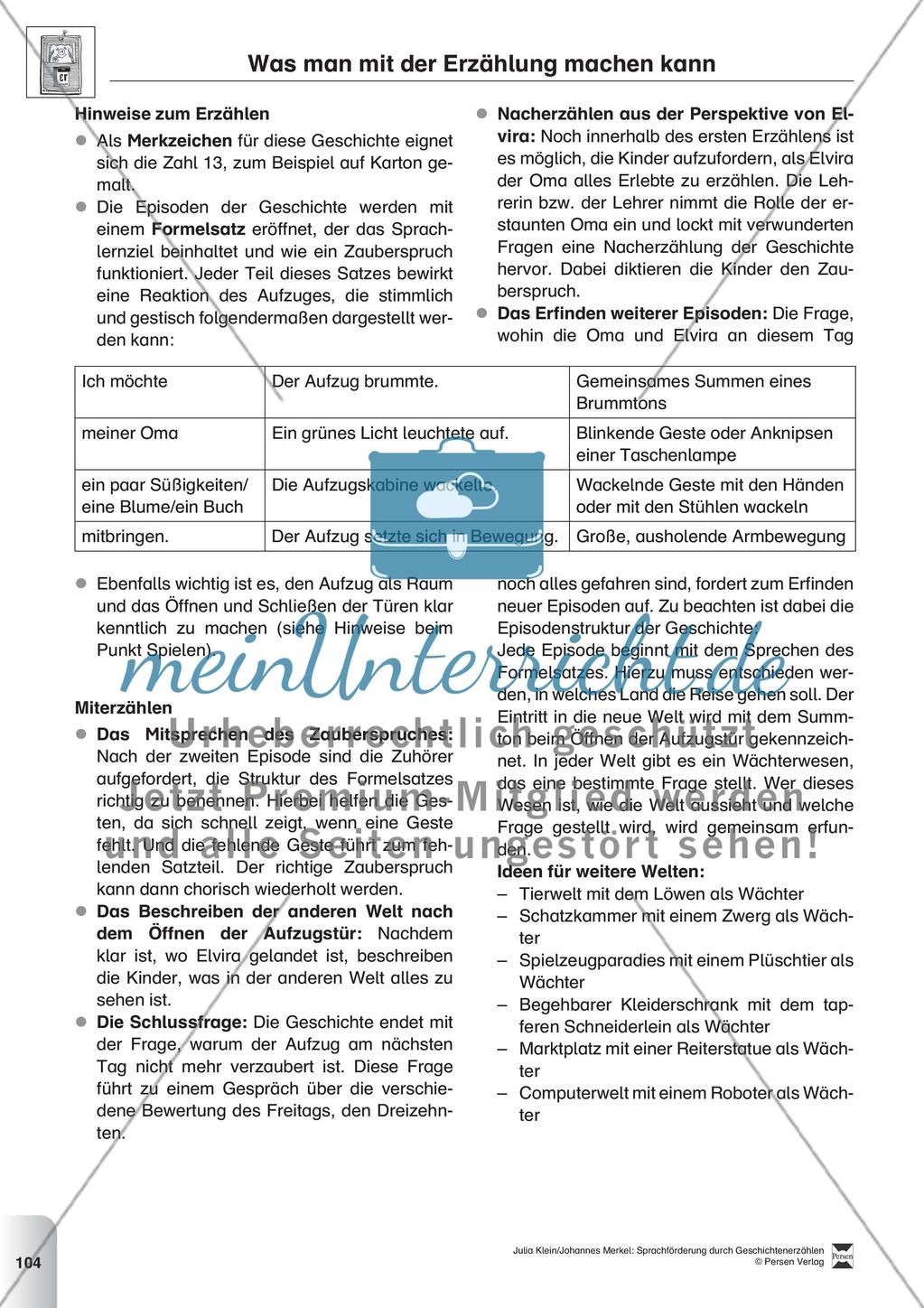 Sprachförderung: Der zauberhafte Aufzug: Lesetext, Hinweise zum Erzählen und Schreiben und Arbeitsblätter Preview 6