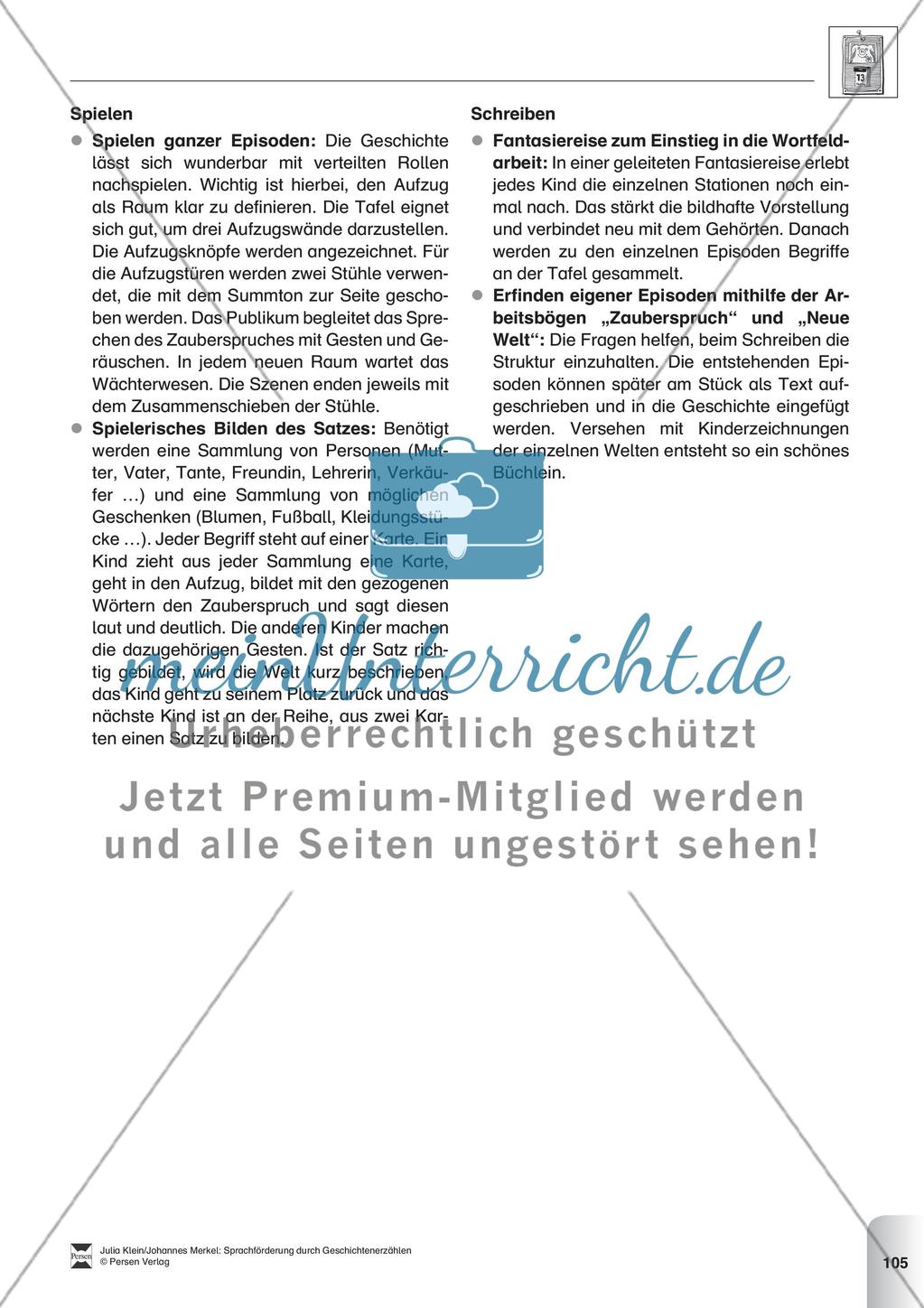 Sprachförderung: Der zauberhafte Aufzug: Lesetext, Hinweise zum Erzählen und Schreiben und Arbeitsblätter Preview 7