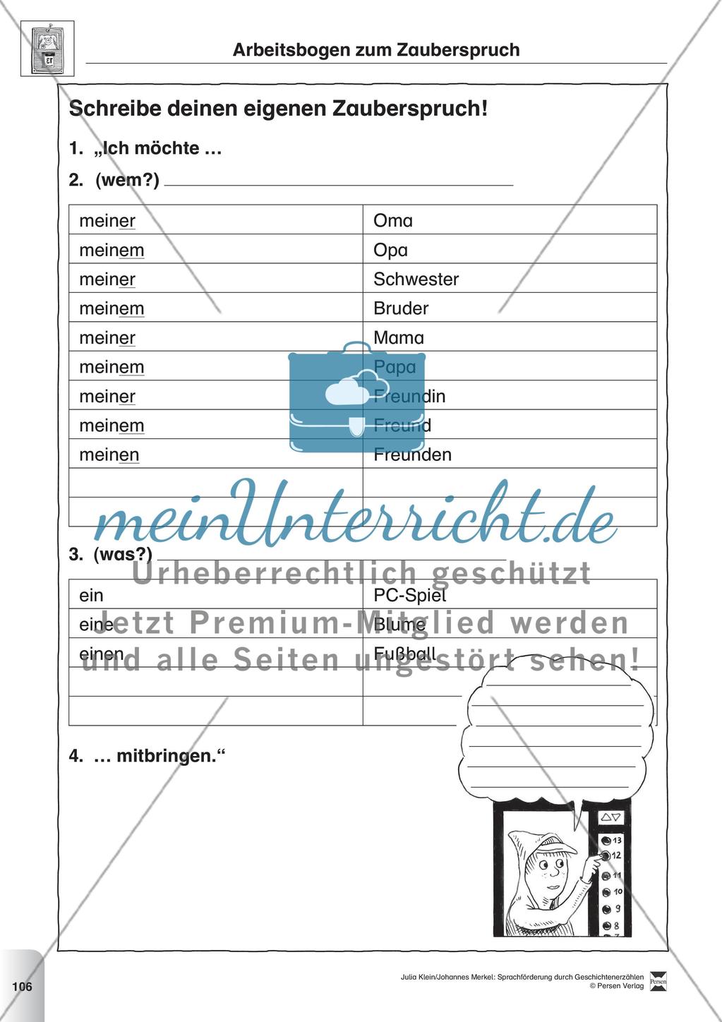 Sprachförderung: Der zauberhafte Aufzug: Lesetext, Hinweise zum Erzählen und Schreiben und Arbeitsblätter Preview 8