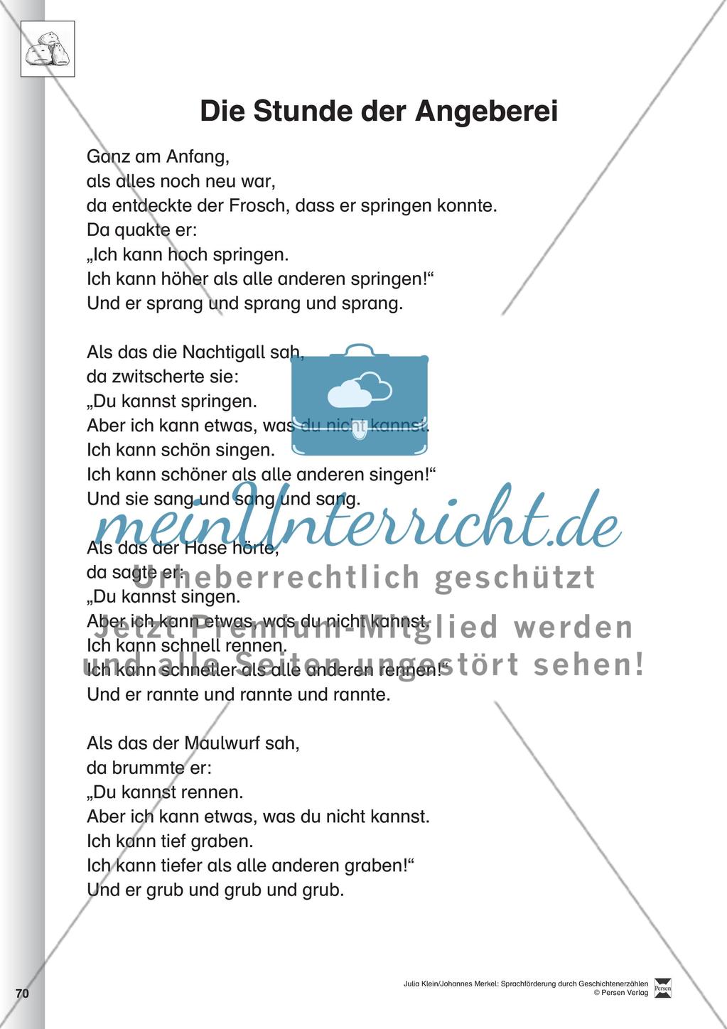 Sprachförderung: Die Stunde der Angeberei: Lesetext, Hinweise zum Erzählen und Schreiben und Arbeitsblätter Preview 1