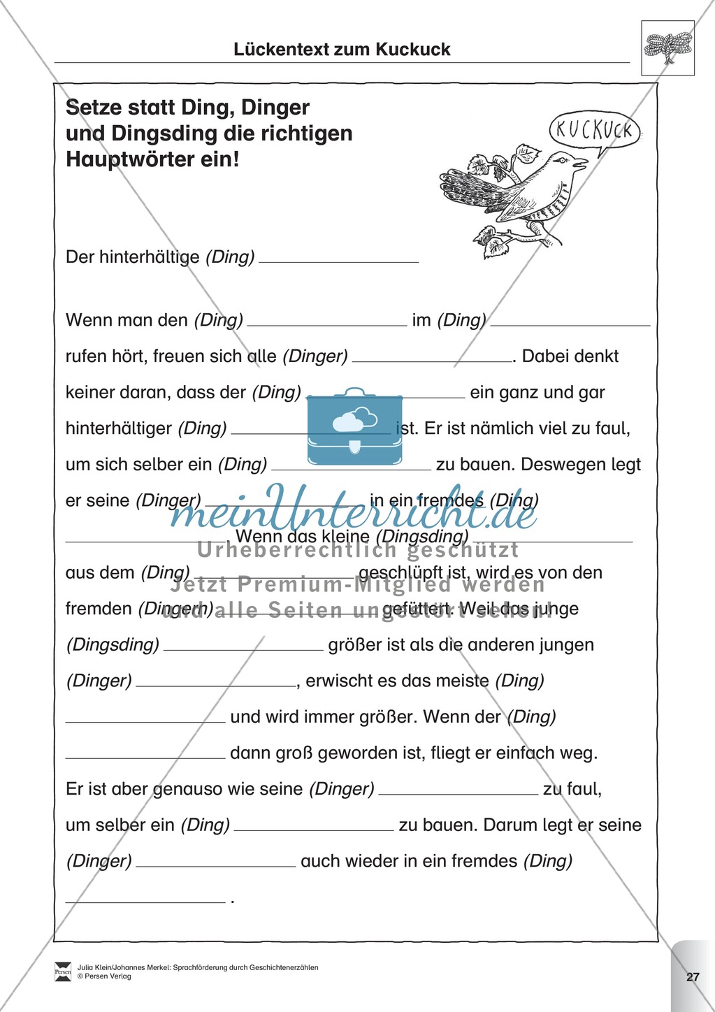 Sprachförderung: Die Dingsda: Lesetext, Hinweise zum Erzählen und Schreiben und Arbeitsblätter Preview 11