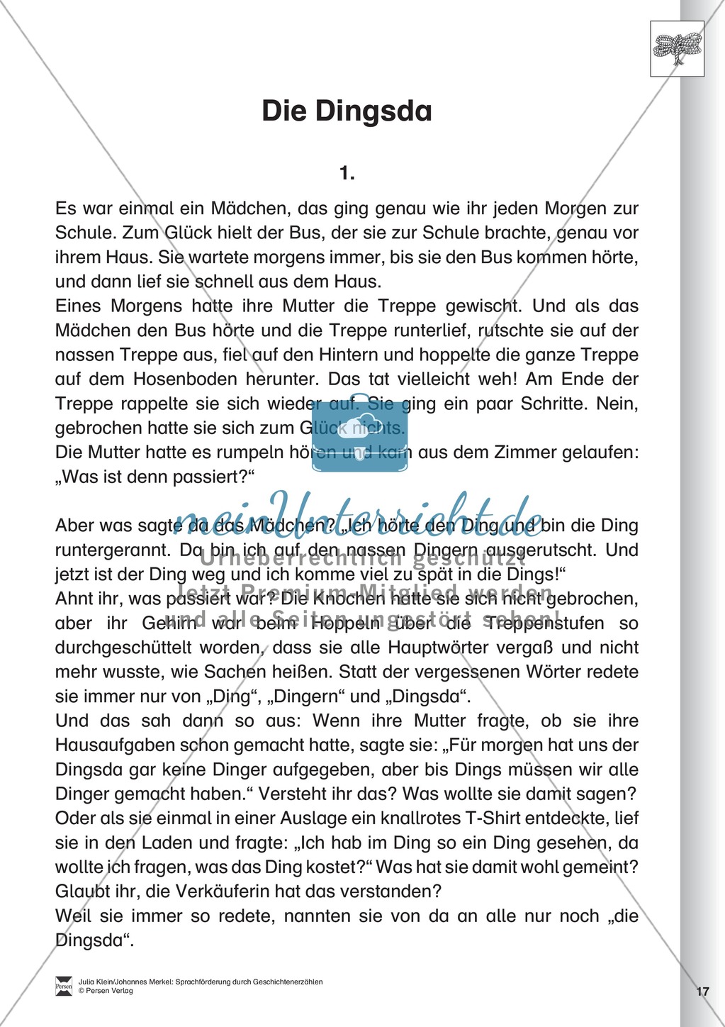 Sprachförderung: Die Dingsda: Lesetext, Hinweise zum Erzählen und Schreiben und Arbeitsblätter Preview 1