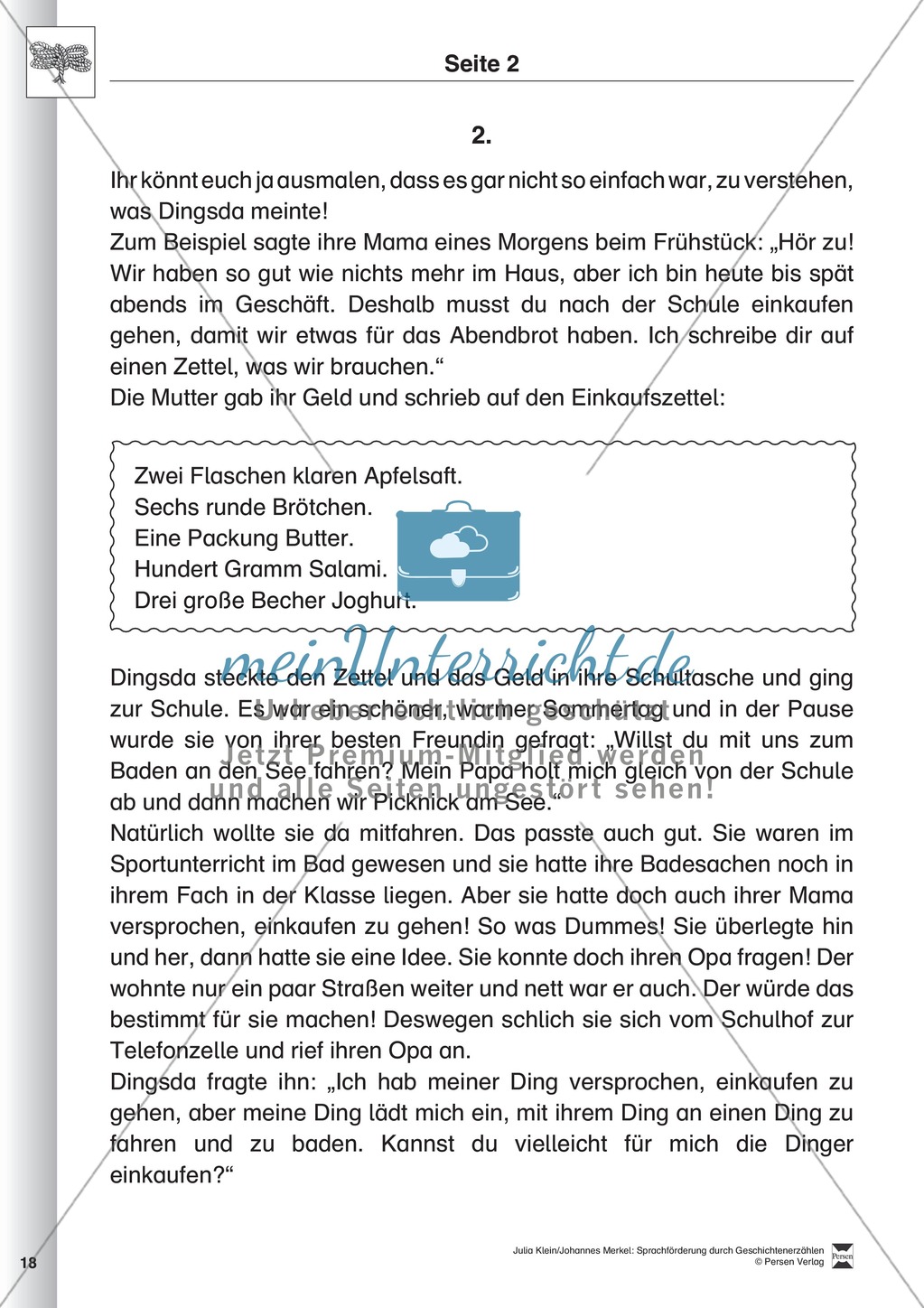 Sprachförderung: Die Dingsda: Lesetext, Hinweise zum Erzählen und Schreiben und Arbeitsblätter Preview 2