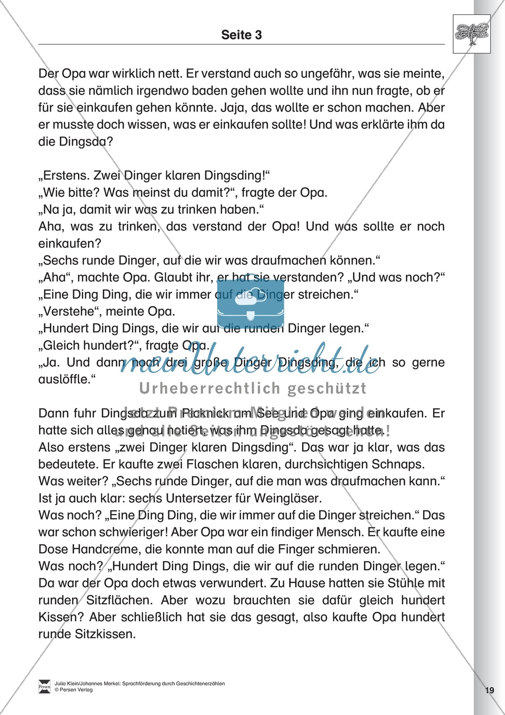 Sprachförderung: Die Dingsda: Lesetext, Hinweise zum Erzählen und Schreiben und Arbeitsblätter Preview 3
