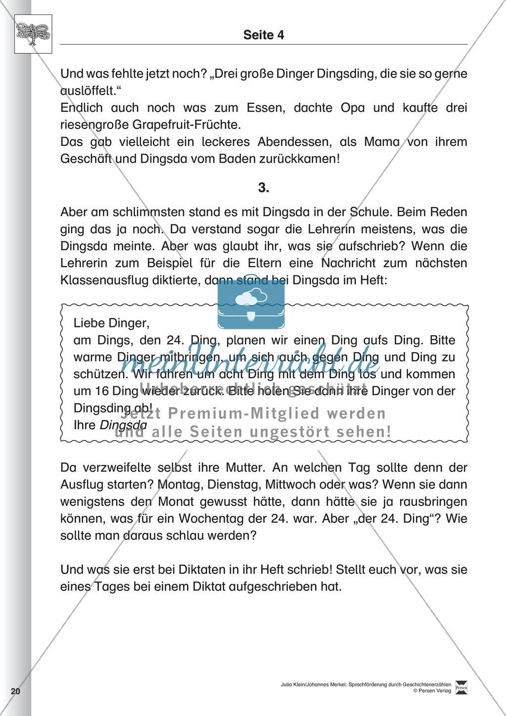 Sprachförderung: Die Dingsda: Lesetext, Hinweise zum Erzählen und Schreiben und Arbeitsblätter Preview 4