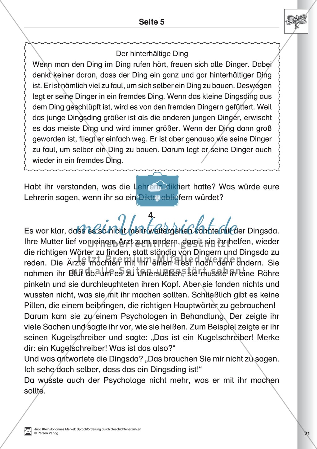 Sprachförderung: Die Dingsda: Lesetext, Hinweise zum Erzählen und Schreiben und Arbeitsblätter Preview 5