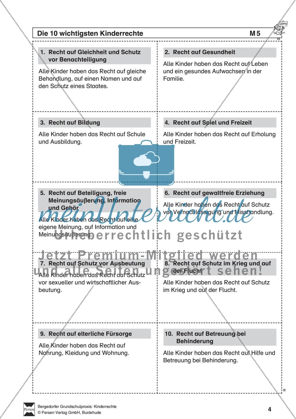 Die 10 wichtigsten Kinderrechte: Arbeitsblatt Preview 1