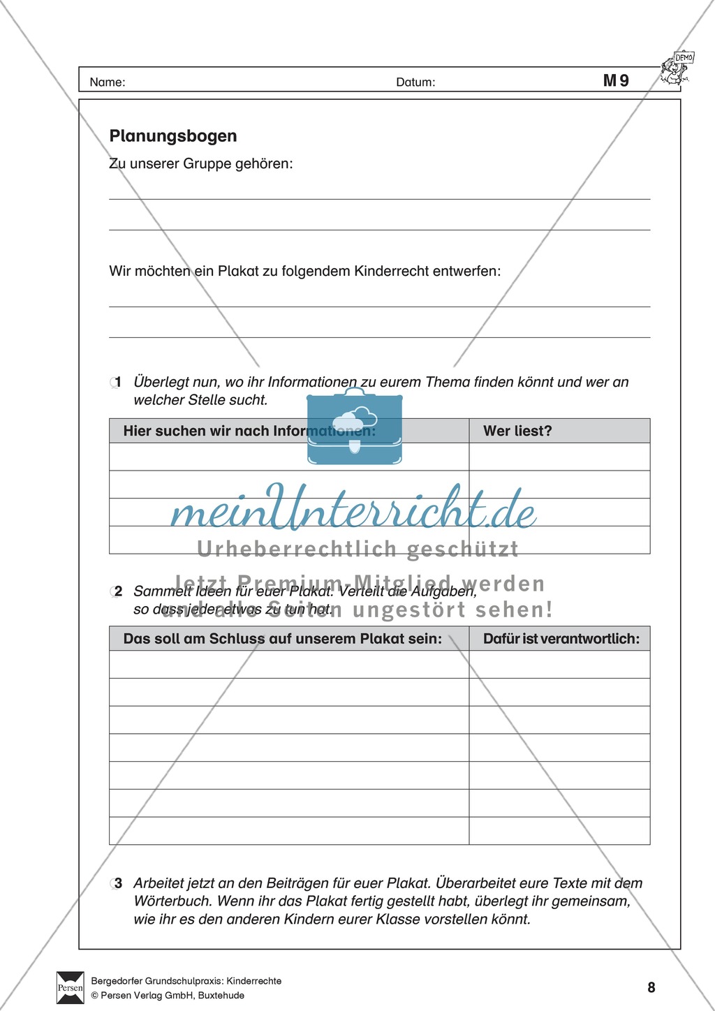 Gruppenarbeit Kinderrechte: Planungsbogen Preview 1