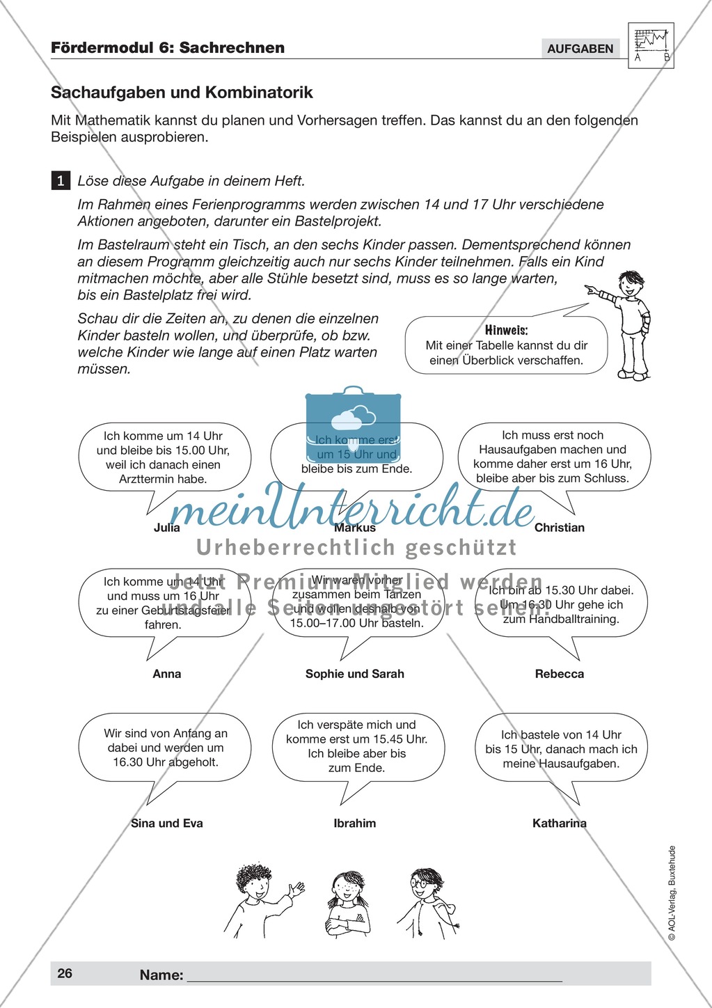 Sachrechnen Fördermodul 6 (Sachaufgaben und Kombinatorik): Übungen + Lösungen Preview 1