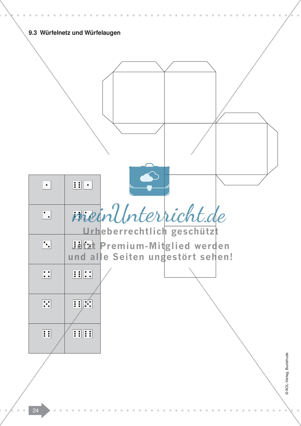 Würfelnetz und Würfelaugen: Blankovorlagen - meinUnterricht