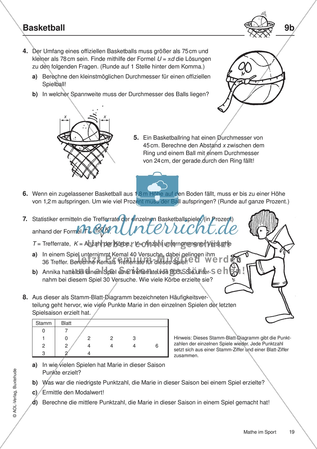 "Basketball" (geometrische Formen, Maßstäbe, Flächen, Statistik): Übungen + Lösungen Preview 2