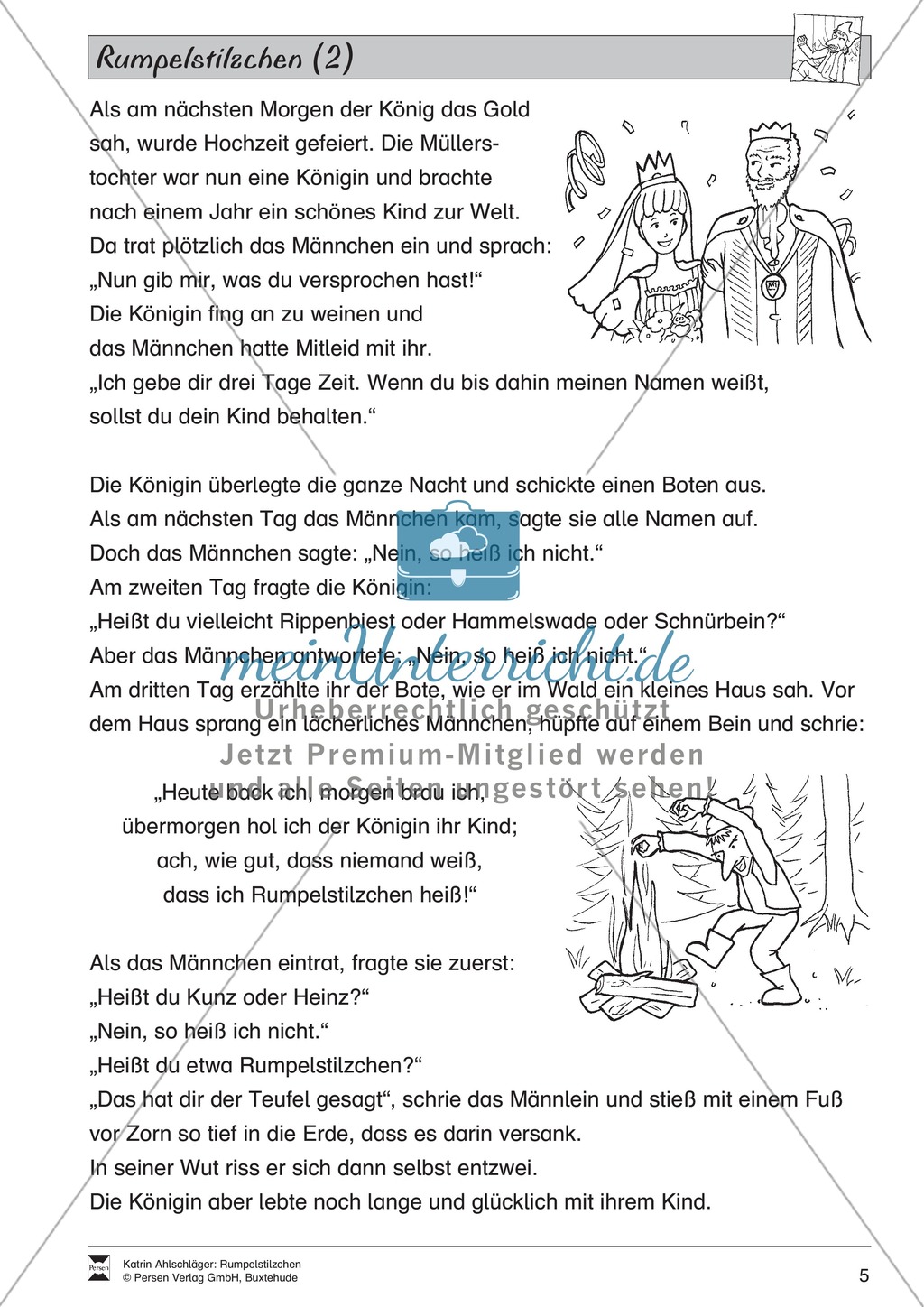 Märchen im Unterricht: "Rumpelstilzchen": Text (mittelschwer) und Übungen Preview 2