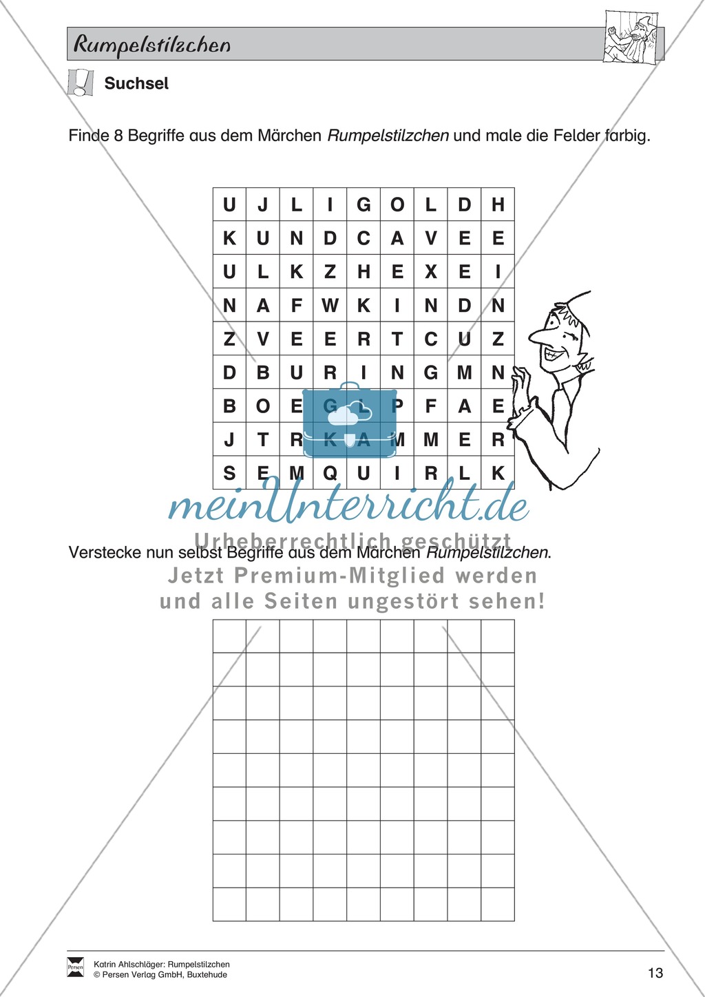 Märchen im Unterricht: "Rumpelstilzchen": Text (mittelschwer) und Übungen Preview 7