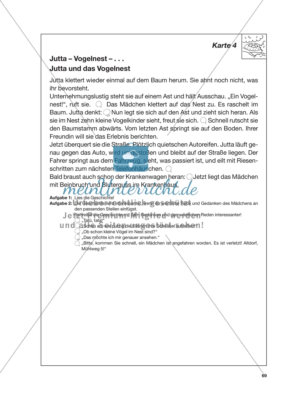 Reizwortgeschichte - Jutta, Vogelnest, ...: Unterrichtsgestaltung, Zuordnungsplan, Übungs- und Kontrollkarten Preview 13