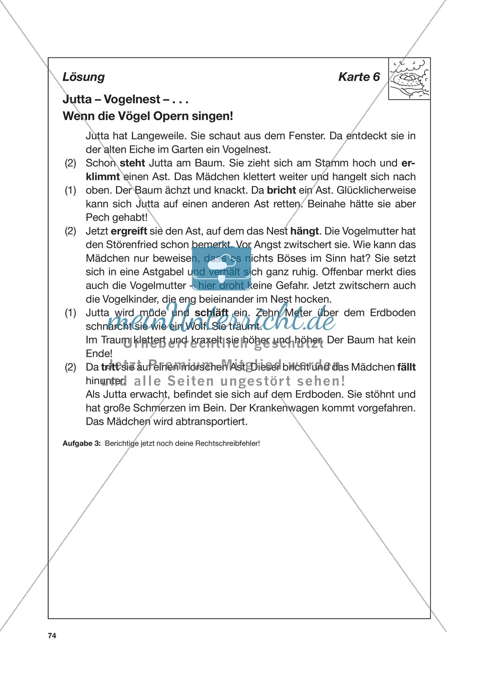 Reizwortgeschichte - Jutta, Vogelnest, ...: Unterrichtsgestaltung, Zuordnungsplan, Übungs- und Kontrollkarten Preview 18