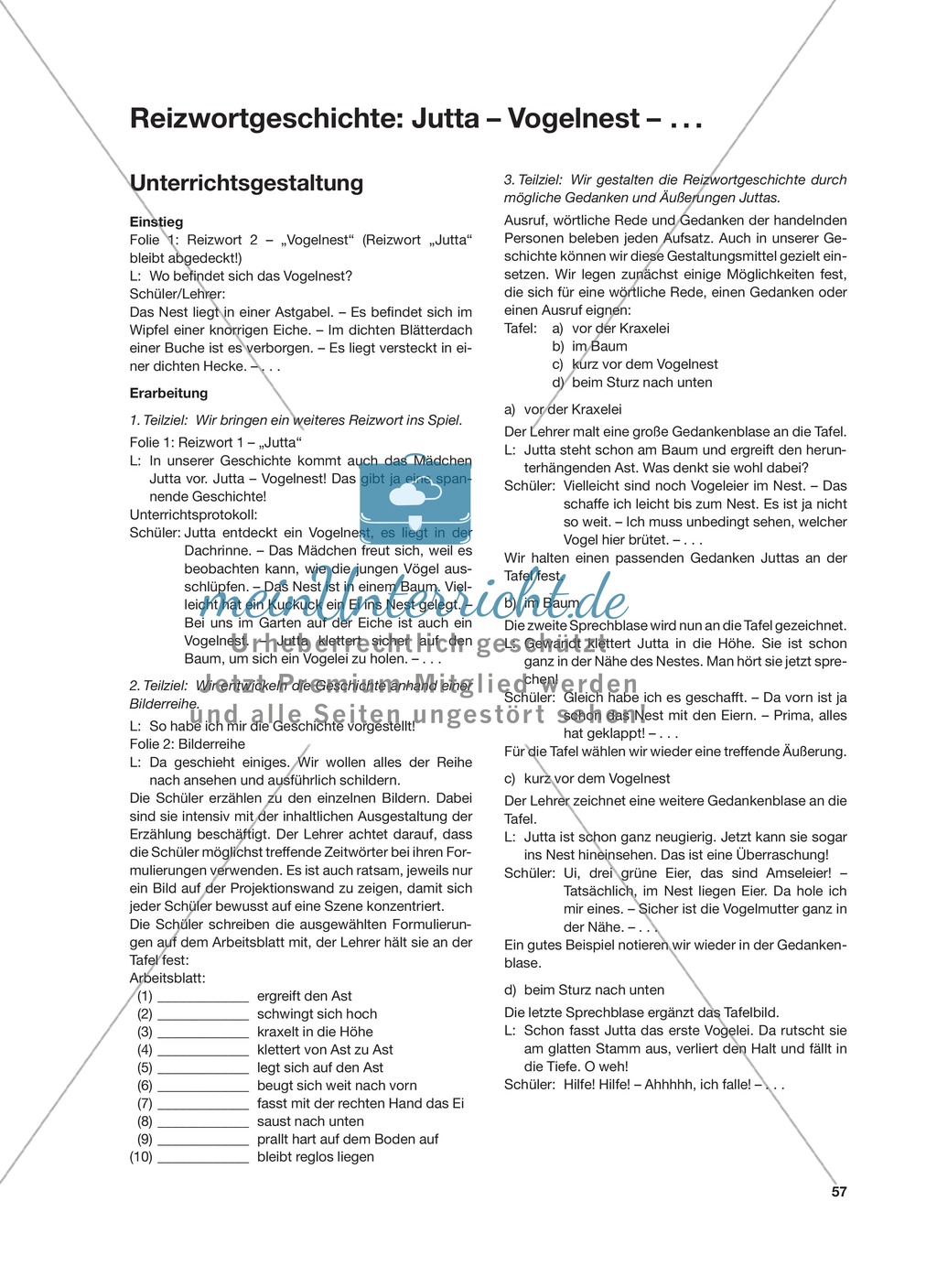 Reizwortgeschichte - Jutta, Vogelnest, ...: Unterrichtsgestaltung, Zuordnungsplan, Übungs- und Kontrollkarten Preview 1