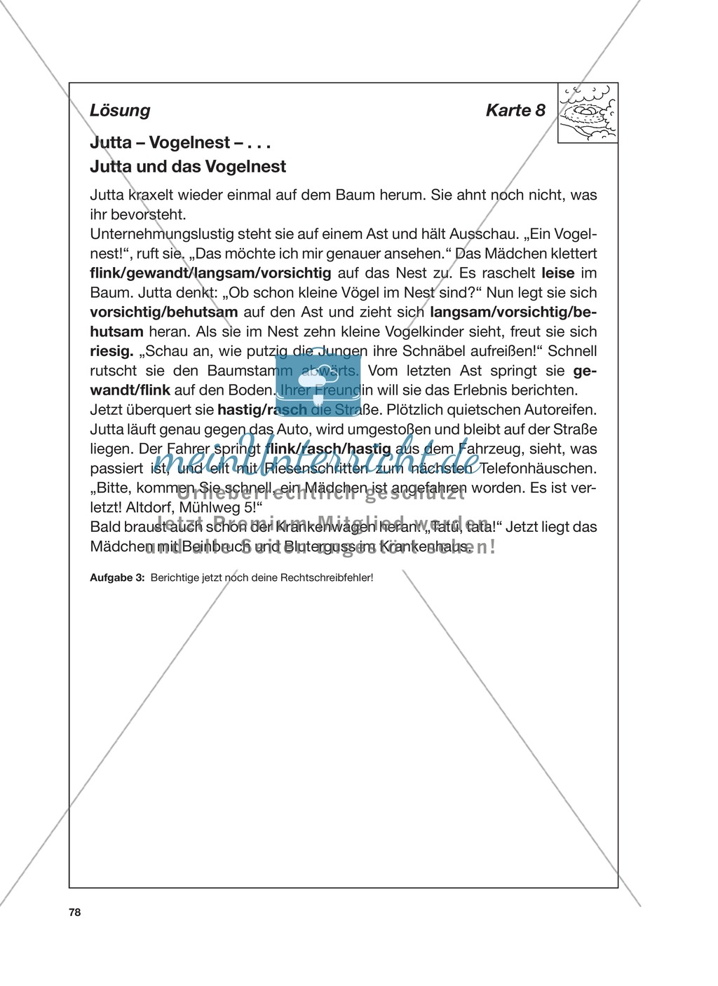 Reizwortgeschichte - Jutta, Vogelnest, ...: Unterrichtsgestaltung, Zuordnungsplan, Übungs- und Kontrollkarten Preview 22