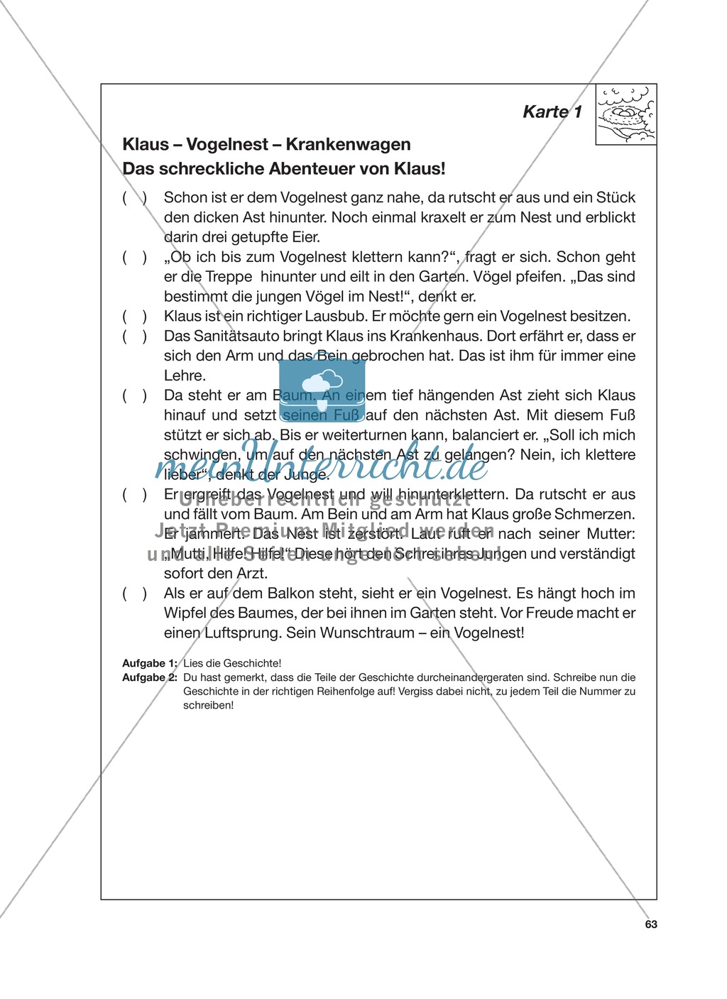 Reizwortgeschichte - Jutta, Vogelnest, ...: Unterrichtsgestaltung, Zuordnungsplan, Übungs- und Kontrollkarten Preview 7