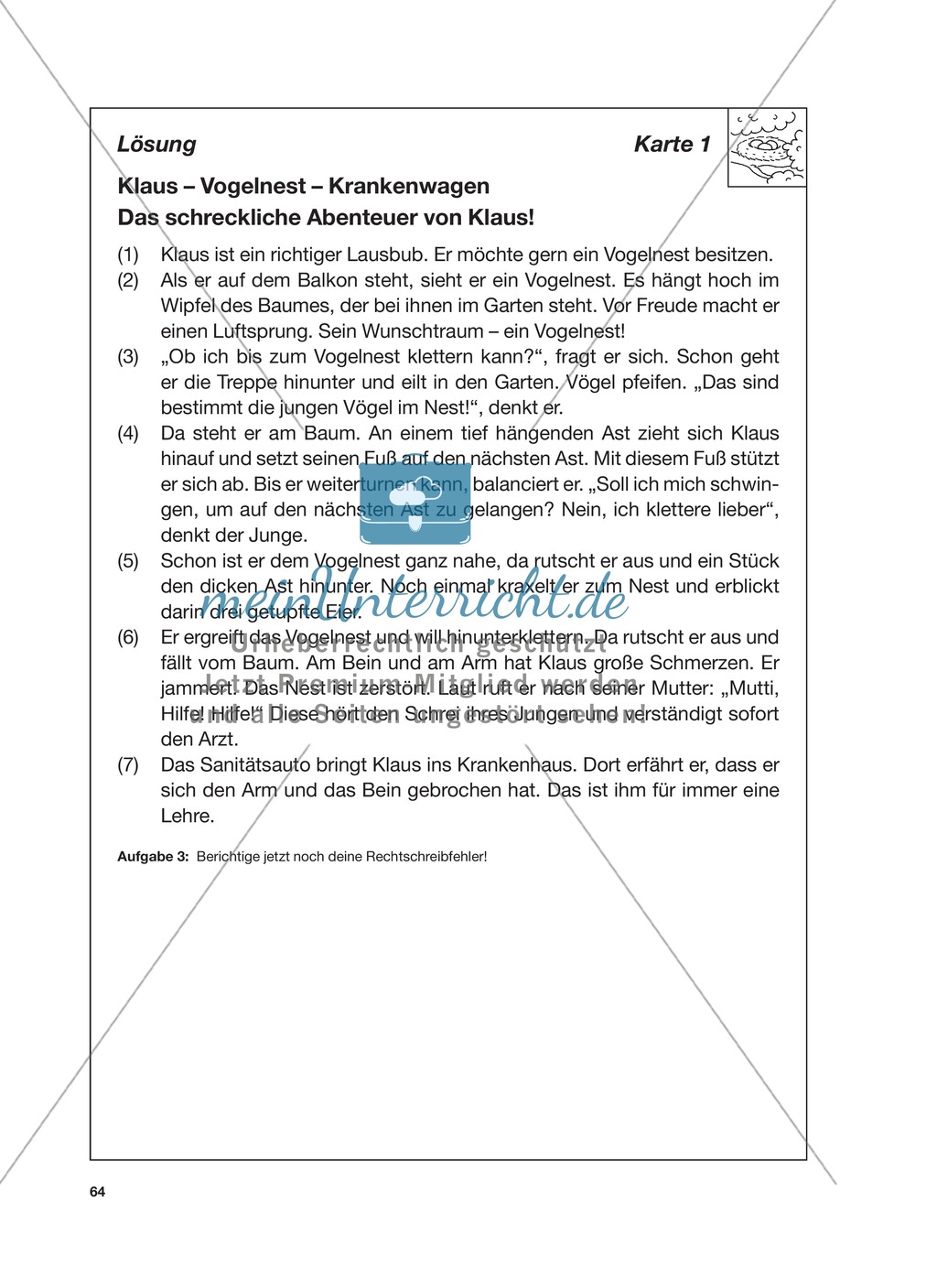 Reizwortgeschichte - Jutta, Vogelnest, ...: Unterrichtsgestaltung, Zuordnungsplan, Übungs- und Kontrollkarten Preview 8