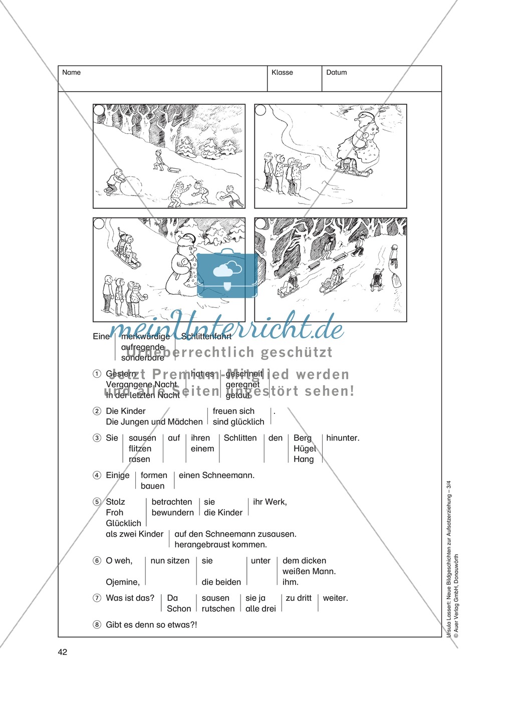 Bildergeschichten im DU - Eine aufregende Schlittenfahrt: Arbeitsblätter Preview 3