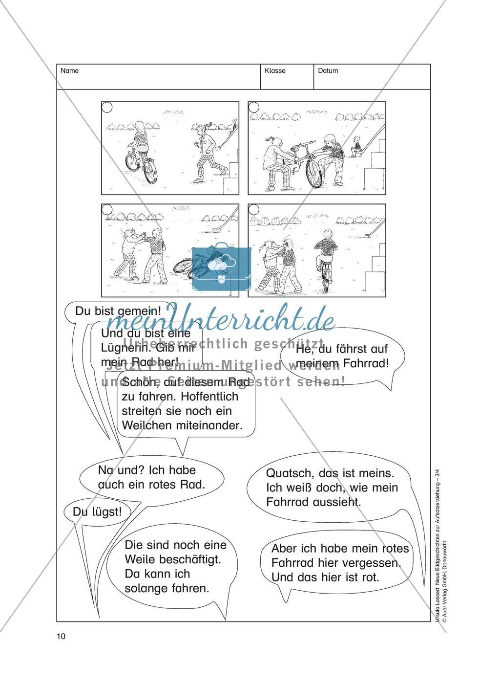 Bildergeschichten im DU - Streit um ein Fahrrad: Arbeitsblätter Preview 3