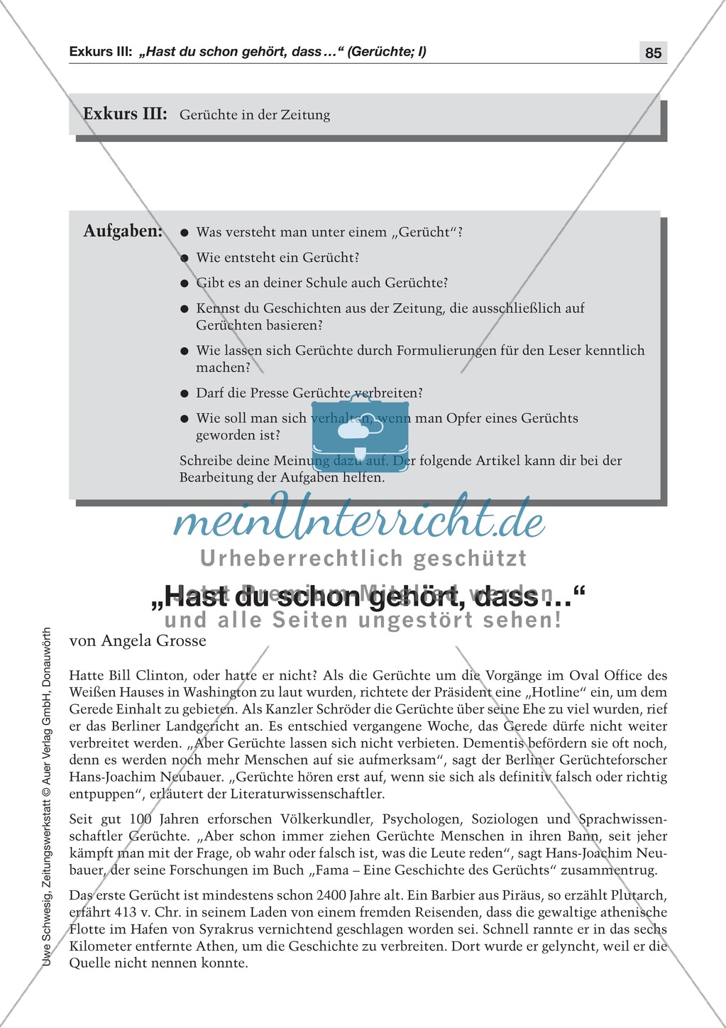 Gerüchte in der Zeitung: Lesetexte mit Aufgaben Preview 1