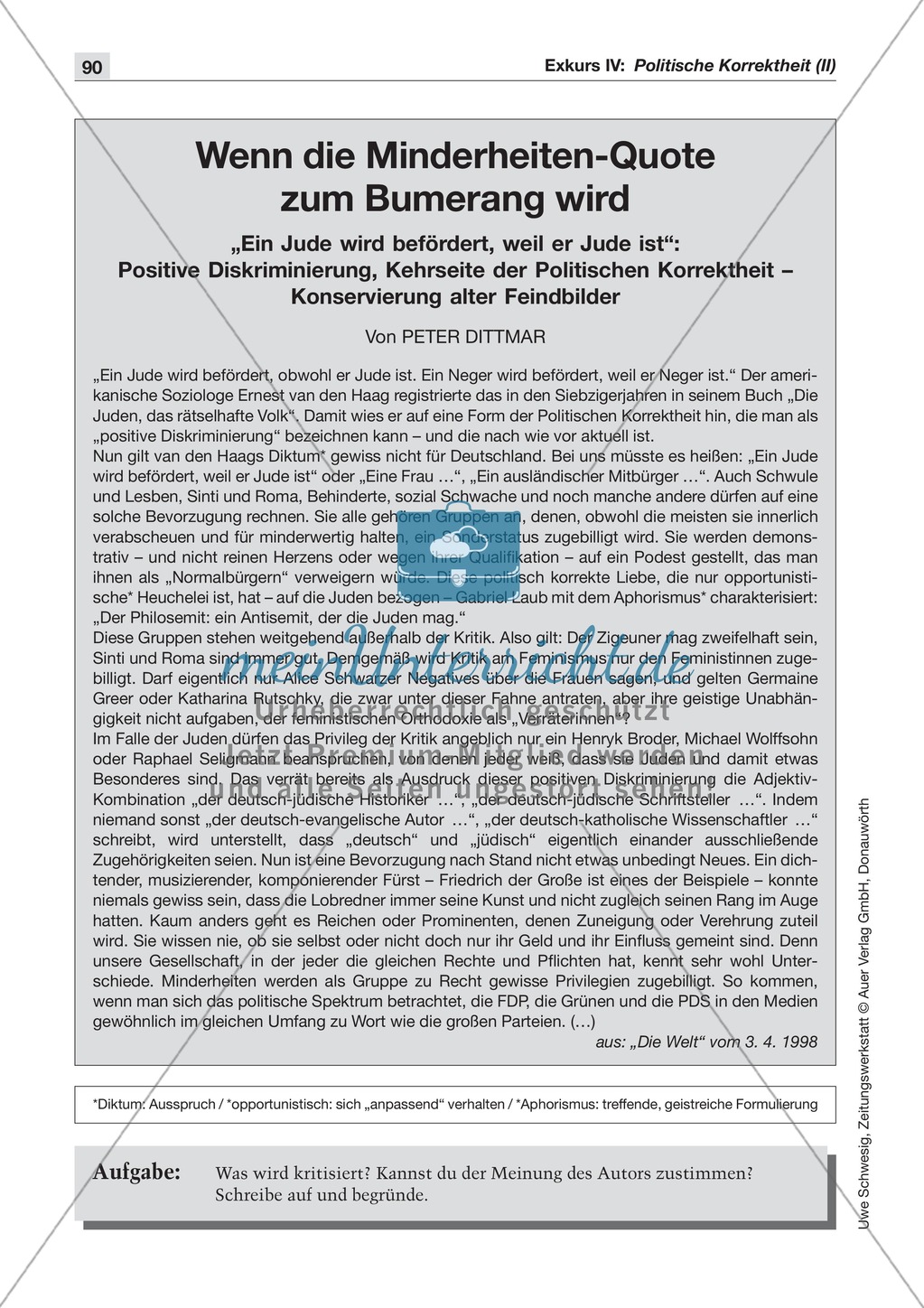 Politische Korrektheit: Lesetexte mit Aufgaben Preview 2