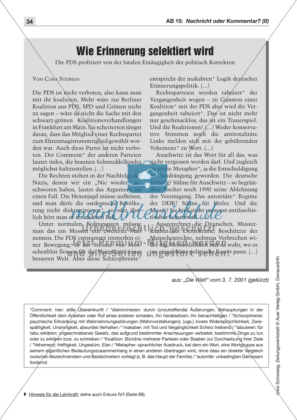Textsorte 4: Der Kommentar: Lesetexte, Arbeitsblätter und Lösungen Preview 3