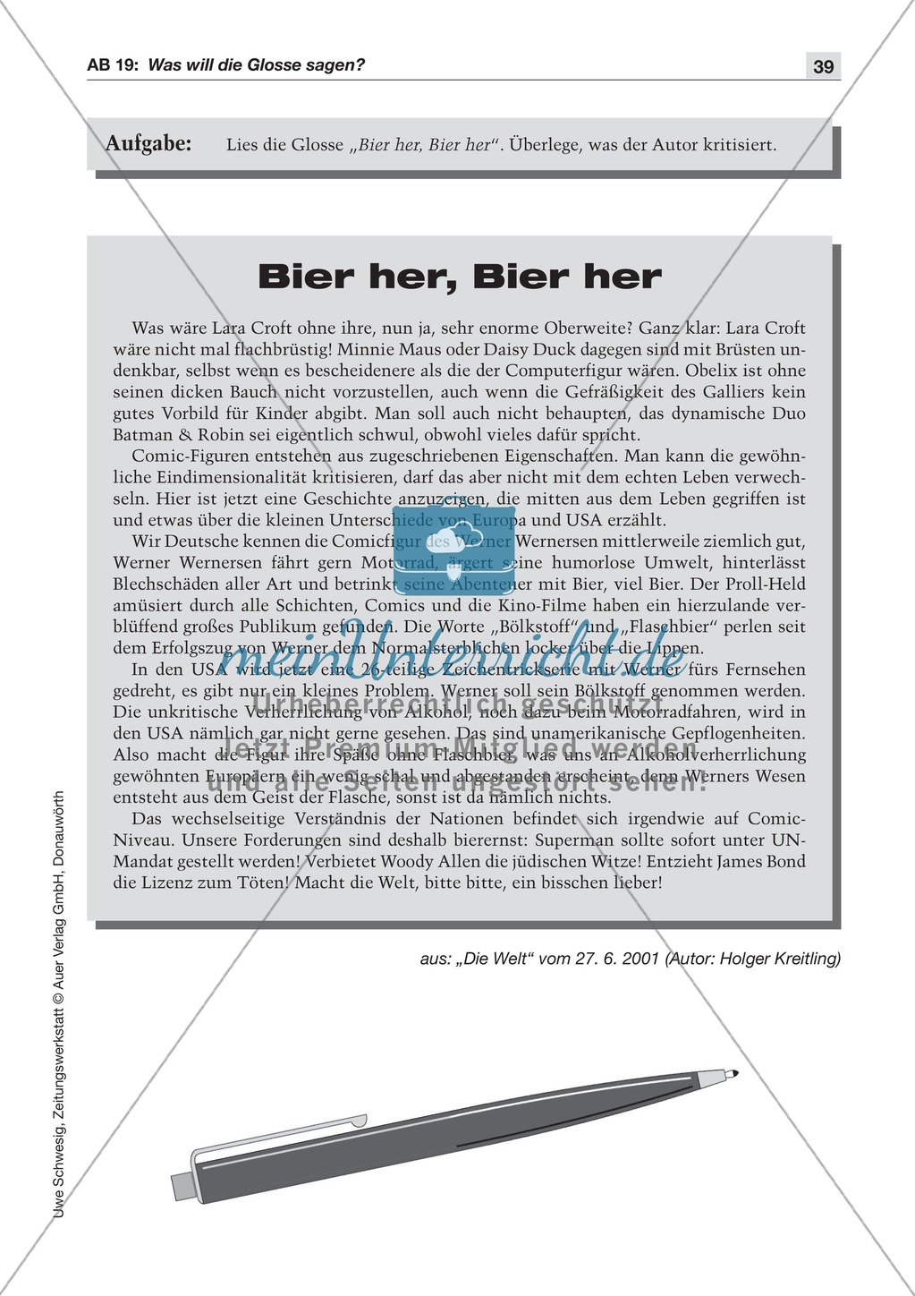 Textsorte 5: Die Glosse: Lesetext mit Aufgaben Preview 2