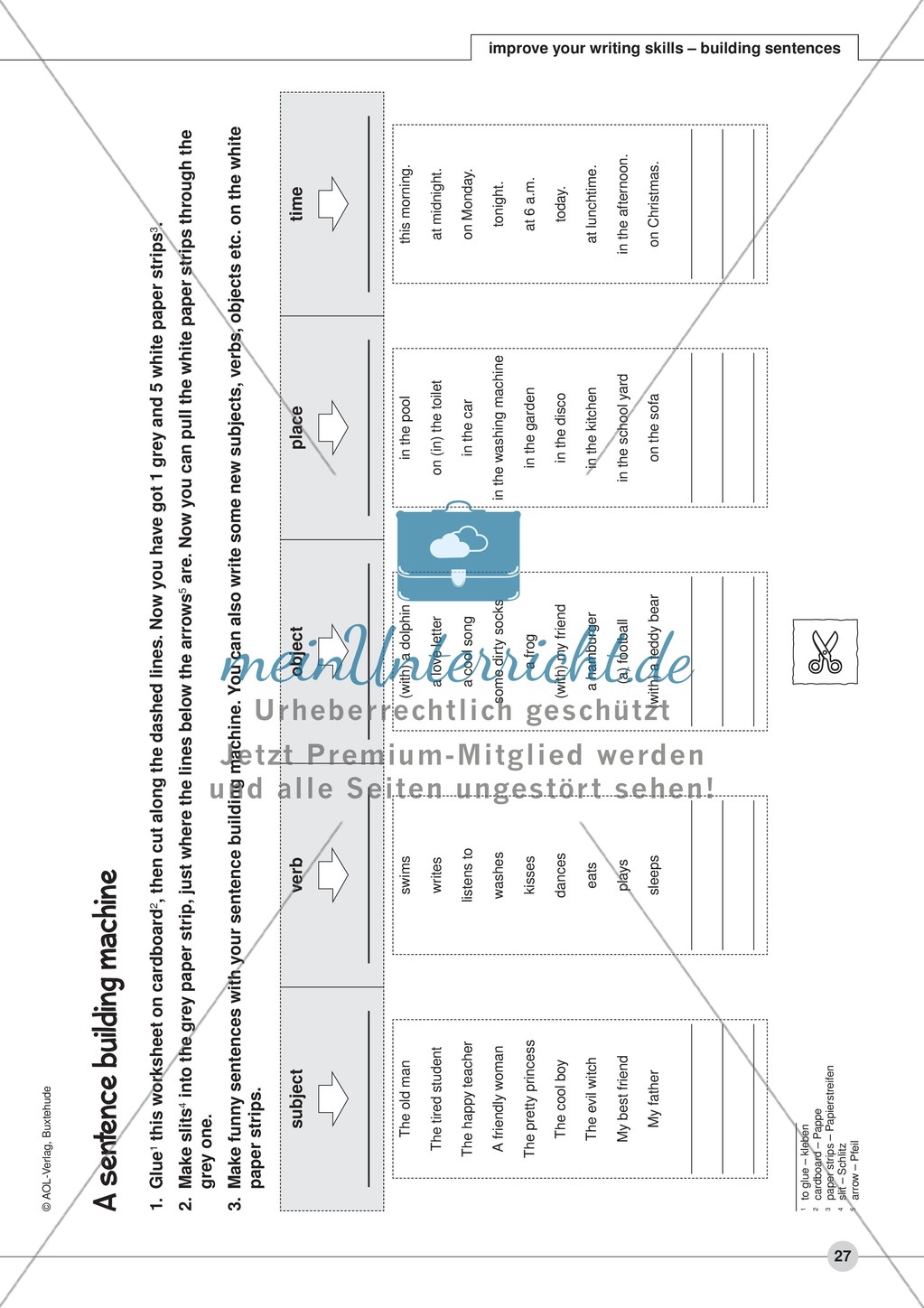improve your writing skills - building sentences: Arbeitsblätter und L?sungen Preview 1