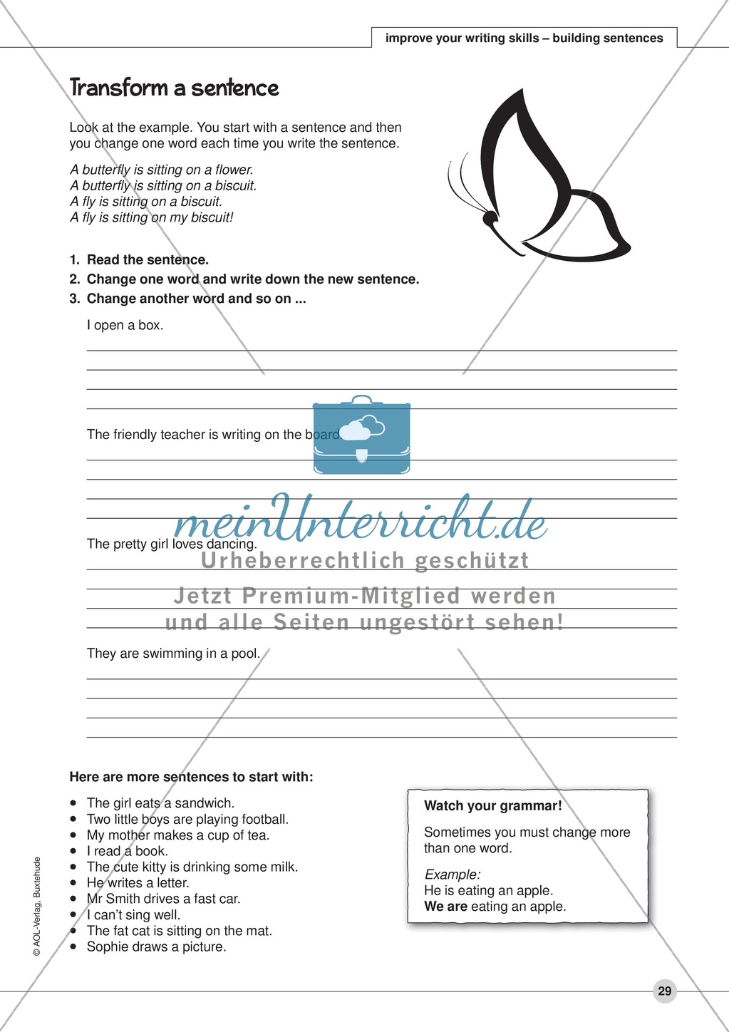 improve your writing skills - building sentences: Arbeitsblätter und L?sungen Preview 3
