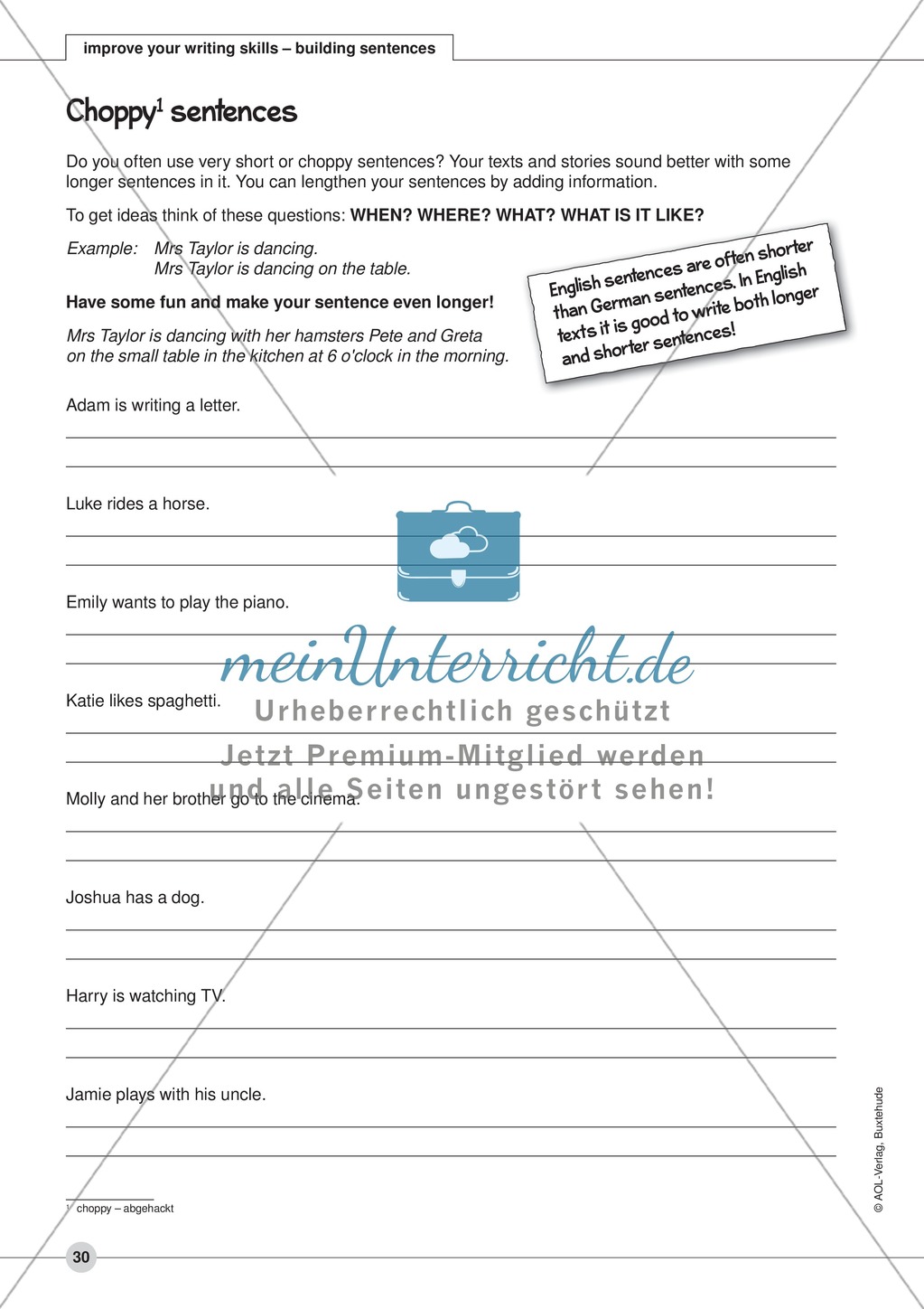 improve your writing skills - building sentences: Arbeitsblätter und L?sungen Preview 4