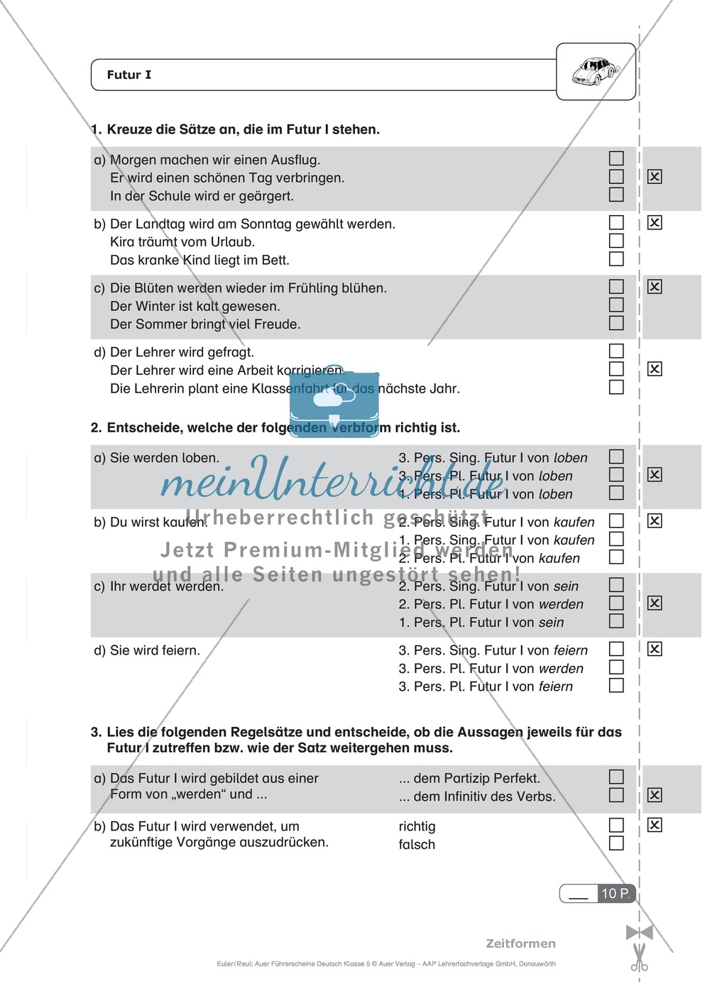 Zeitformen - Futur I: Schnell-Tests Preview 1