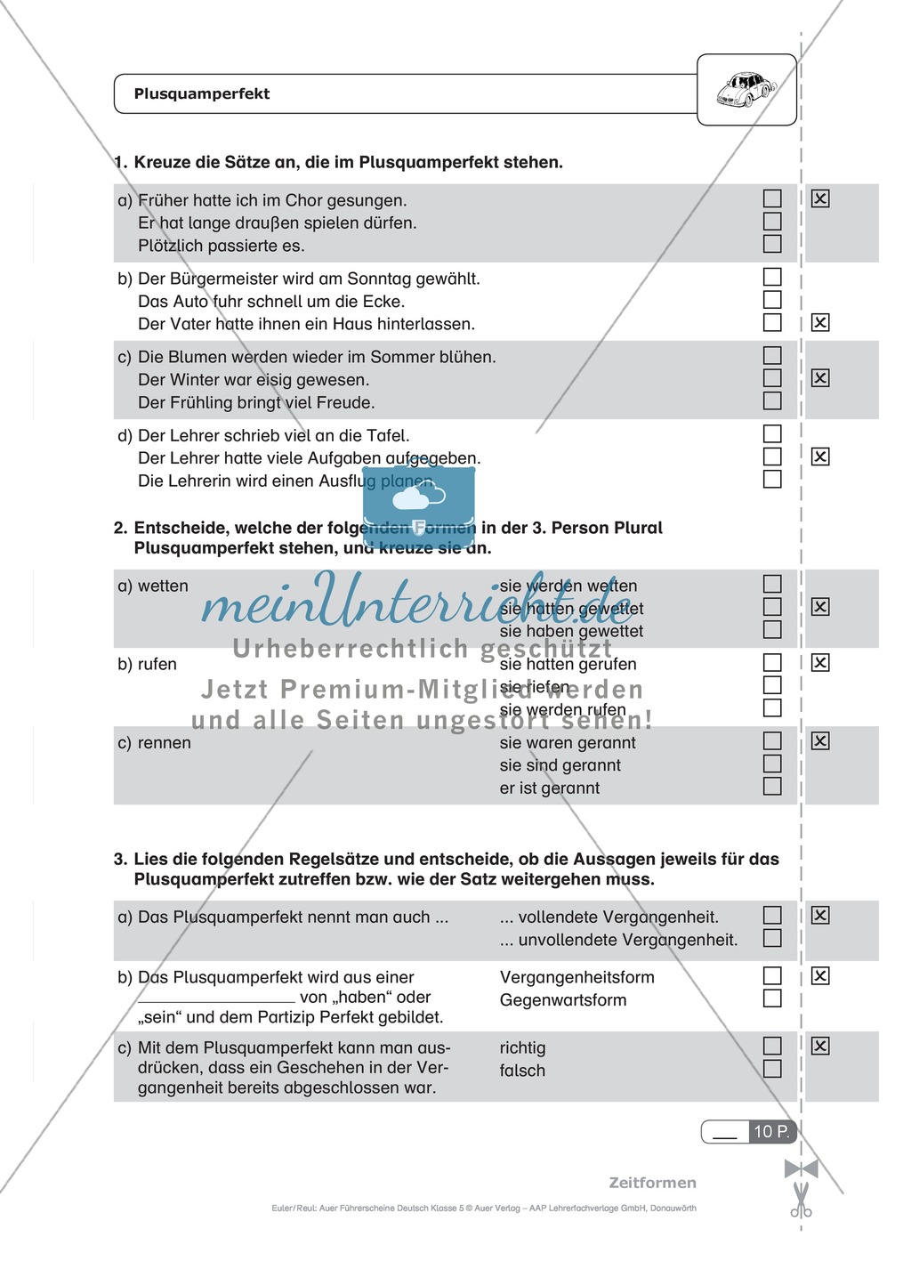 Zeitformen - Plusquamperfekt: Schnell-Tests Preview 1