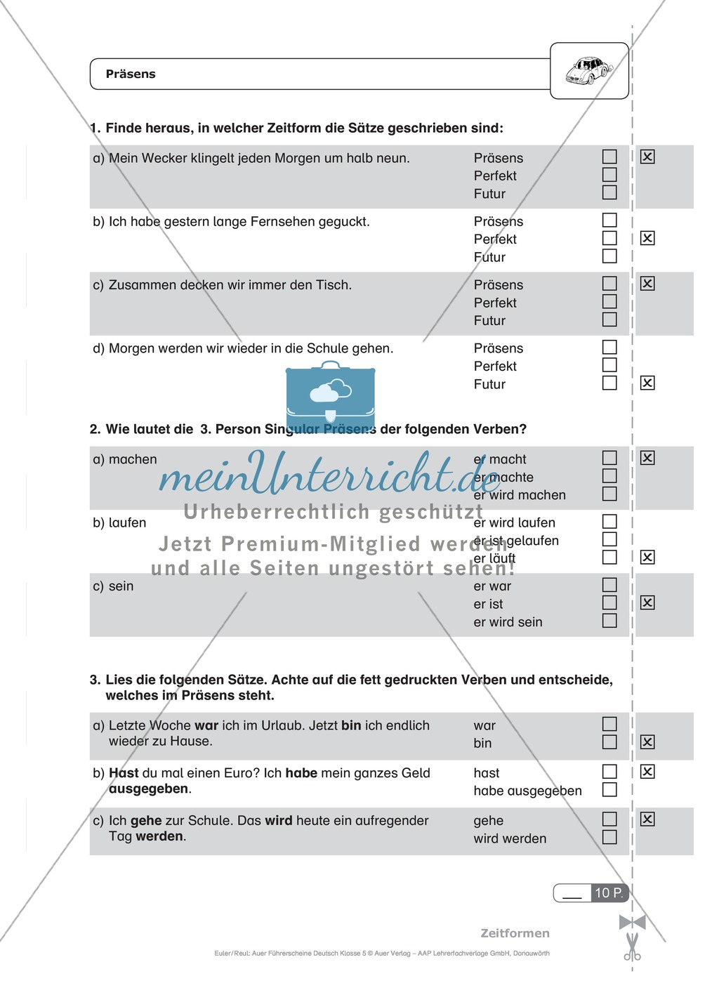 Zeitformen - Präsens, Präteritum, Perfekt, Plusquamperfekt, Futur I: Schnell-Tests Preview 1