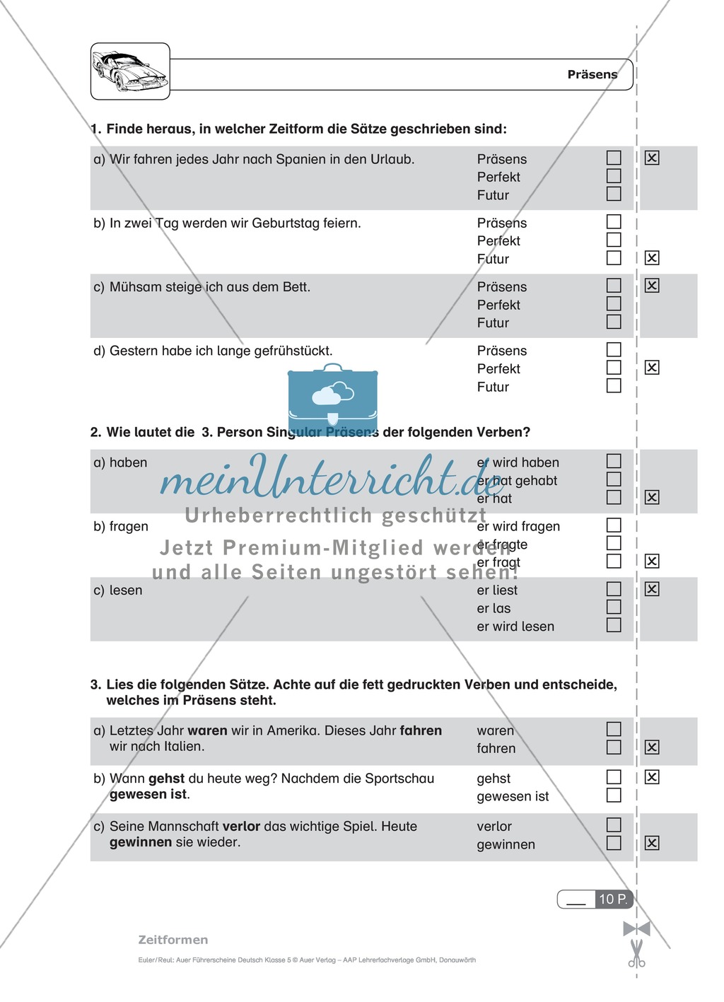 Zeitformen - Präsens, Präteritum, Perfekt, Plusquamperfekt, Futur I: Schnell-Tests Preview 2