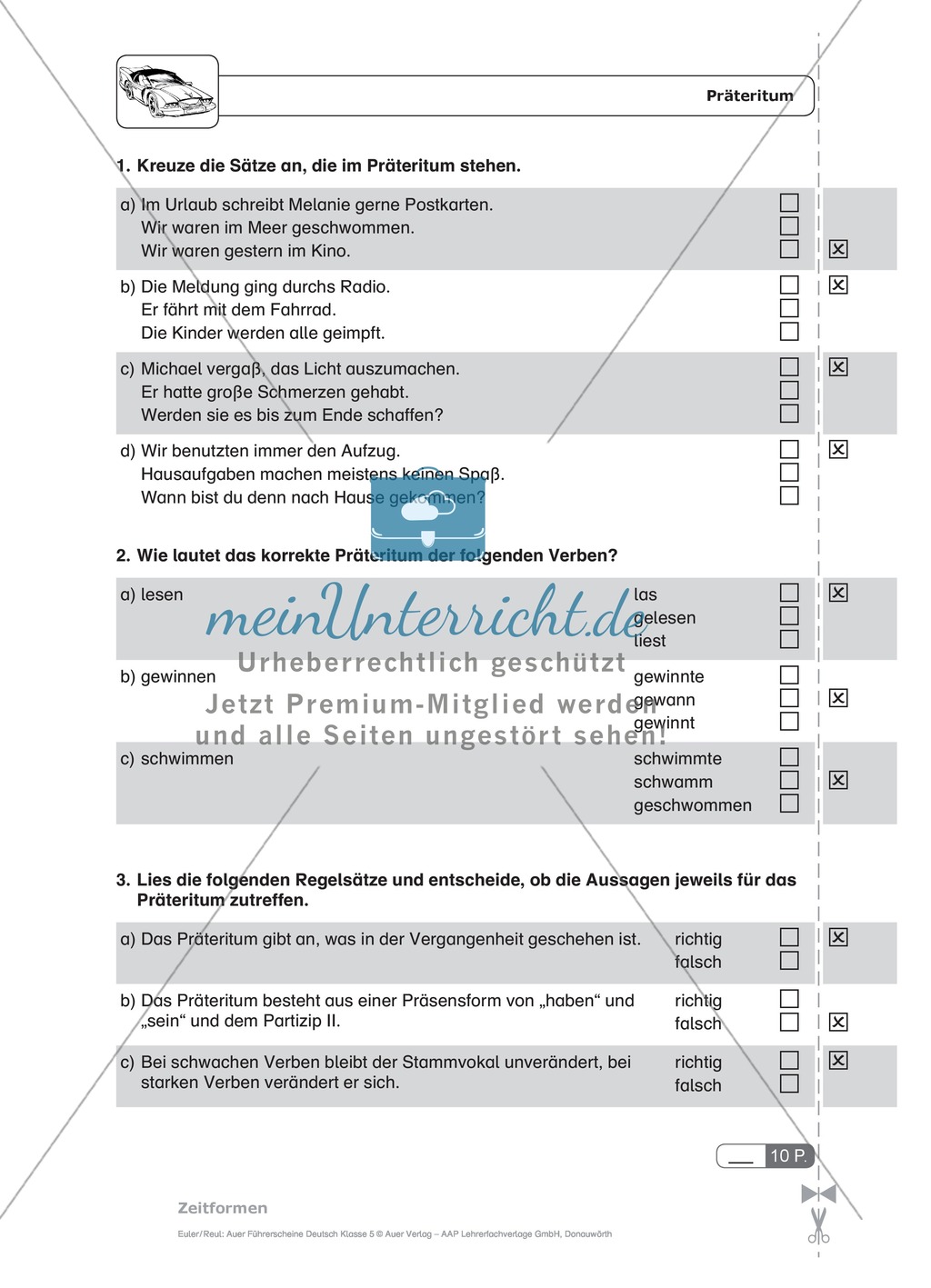 Zeitformen - Präsens, Präteritum, Perfekt, Plusquamperfekt, Futur I: Schnell-Tests Preview 4