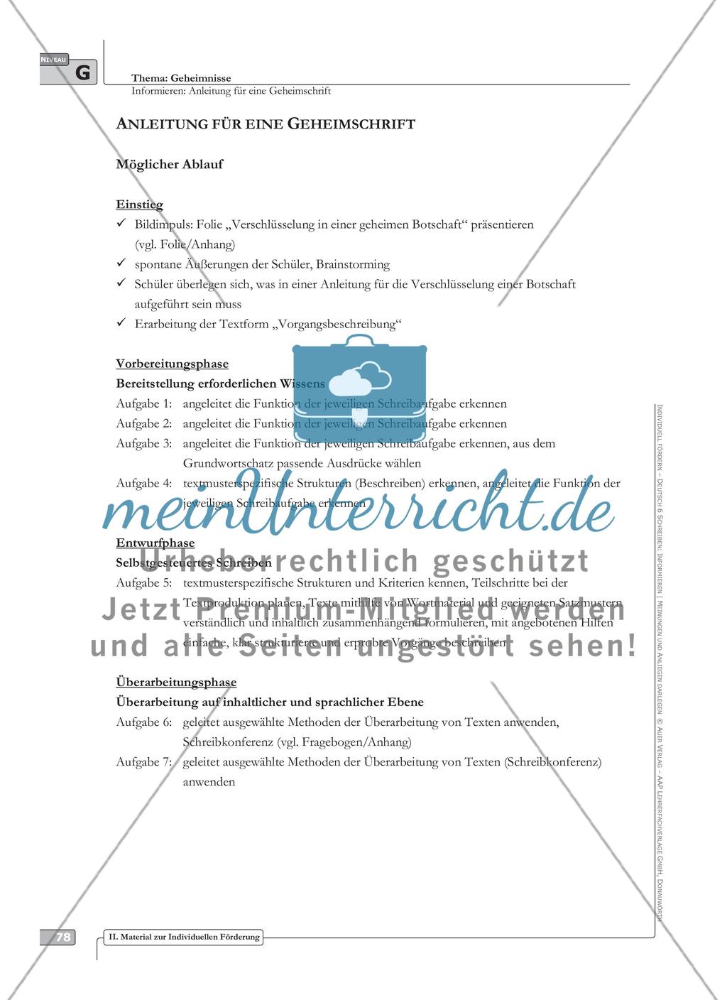 Sprachförderung: Anleitung für eine Geheimschrift: grundlegendes Niveau: Hinweise zum Ablauf, Arbeitsblätter Preview 1