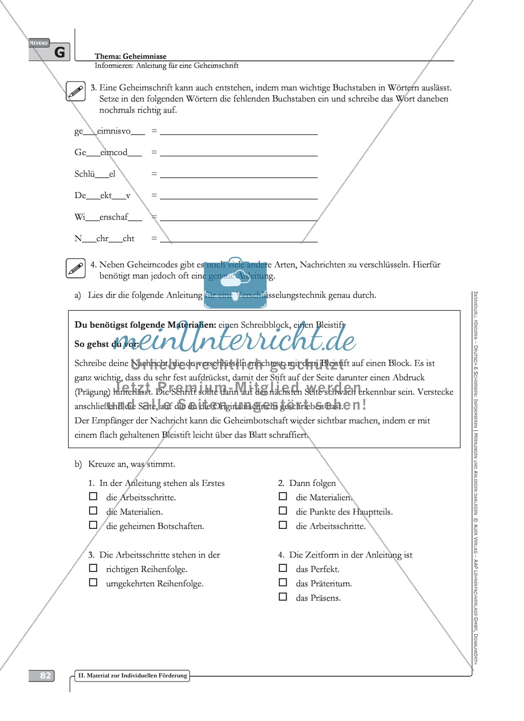 Sprachförderung: Anleitung für eine Geheimschrift: grundlegendes Niveau: Hinweise zum Ablauf, Arbeitsblätter Preview 5