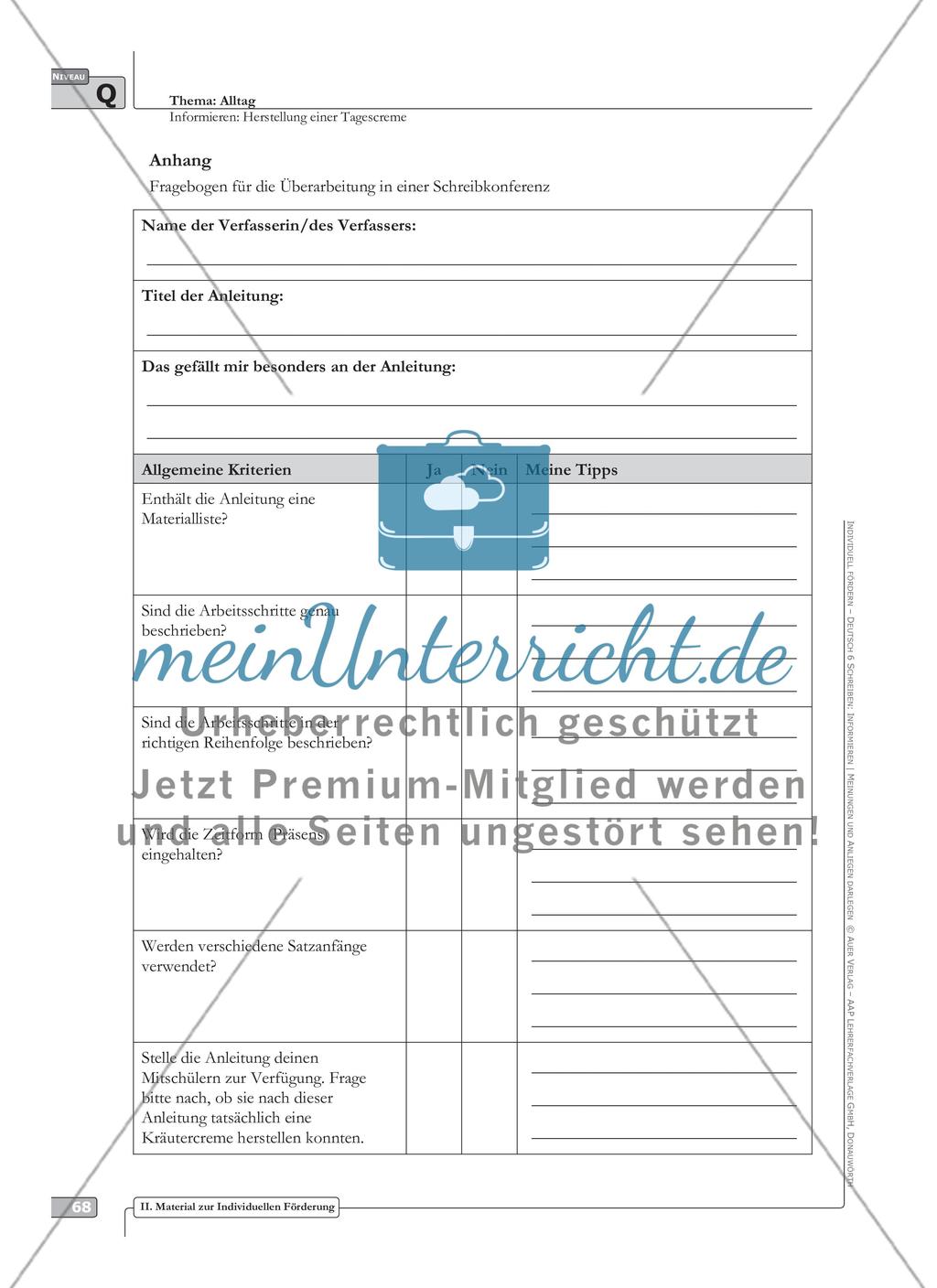 Sprachförderung: Herstellung einer Tagescreme: qualifizierendes Niveau: Hinweise zum Ablauf, Arbeitsblätter Preview 2