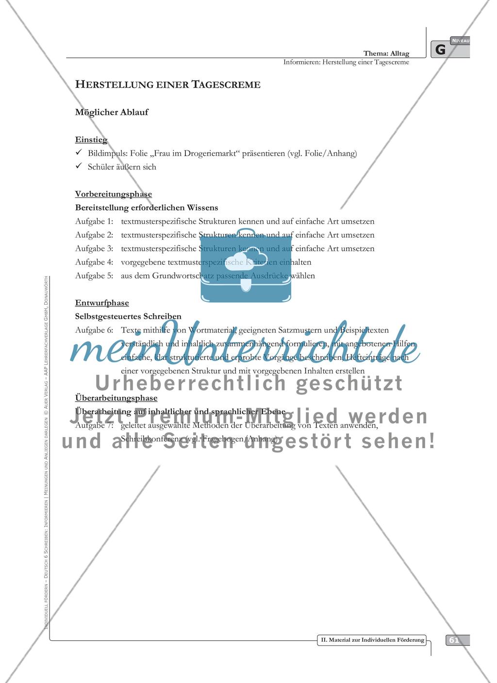 Sprachförderung: Herstellung einer Tagescreme: grundlegendes Niveau: Hinweise zum Ablauf, Arbeitsblätter Preview 1