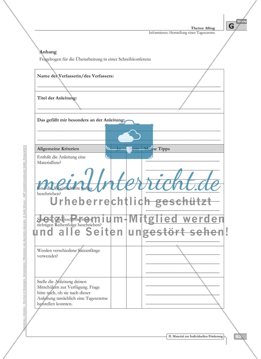 Sprachförderung: Herstellung einer Tagescreme: grundlegendes Niveau: Hinweise zum Ablauf, Arbeitsblätter Preview 3