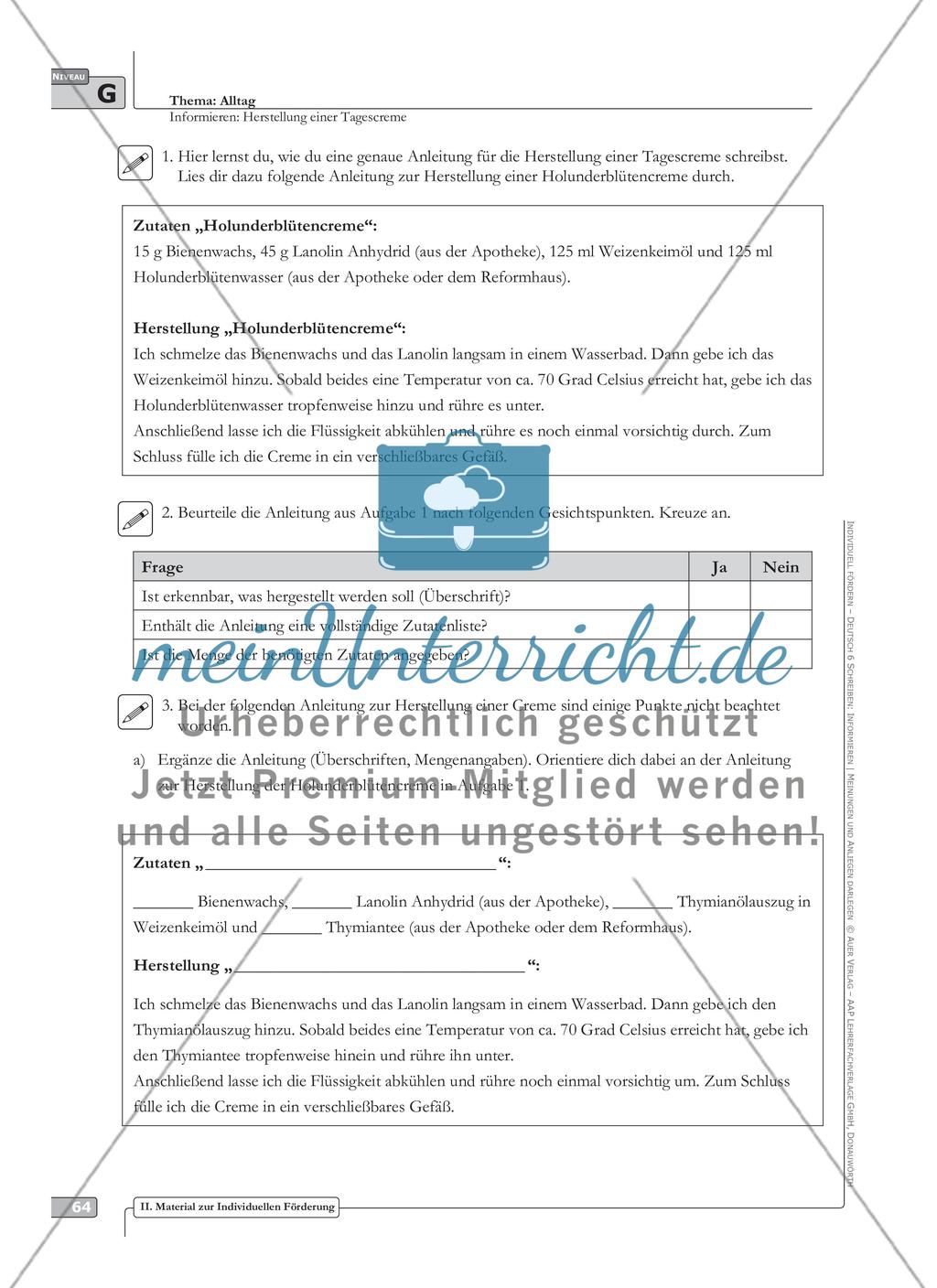 Sprachförderung: Herstellung einer Tagescreme: grundlegendes Niveau: Hinweise zum Ablauf, Arbeitsblätter Preview 4