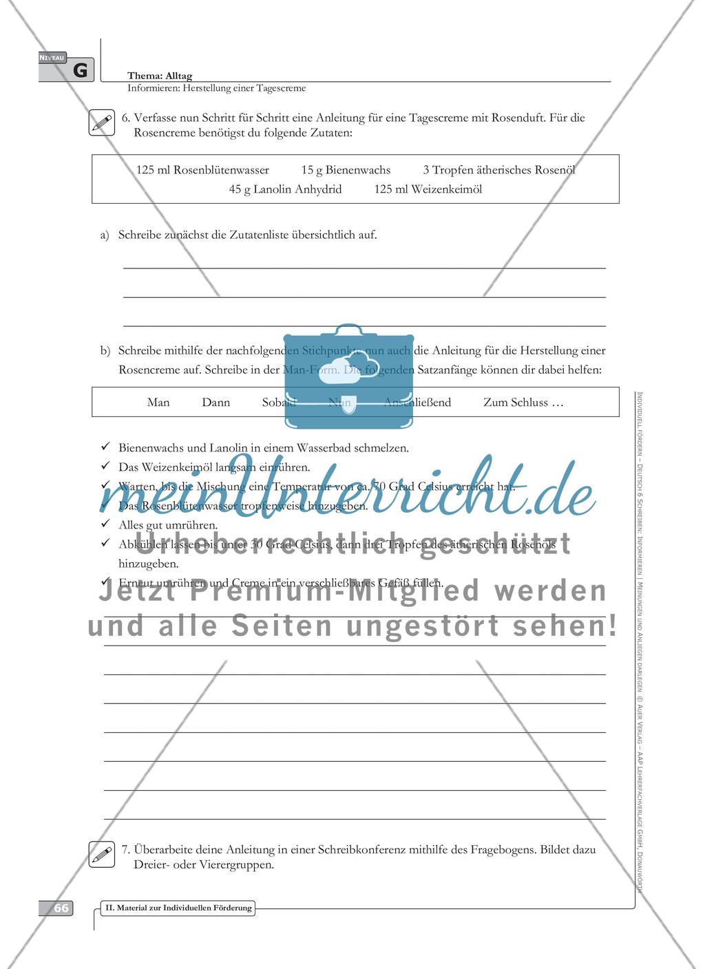 Sprachförderung: Herstellung einer Tagescreme: grundlegendes Niveau: Hinweise zum Ablauf, Arbeitsblätter Preview 6